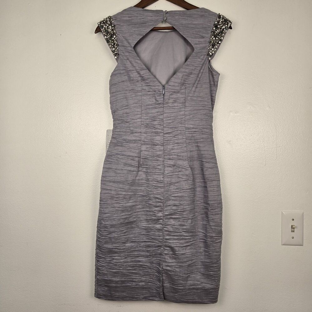 NWT Eliza J Embellished Taffeta Sheath Dress‎ Silver Gray Size 2 Prom Party Grey - Picture 2 of 15